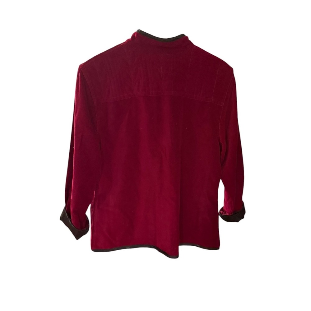 Tibetan Trader Womens Large Burgundy Red Quilted Velvet Mandarin Collar Jacket L - Picture 2 of 5